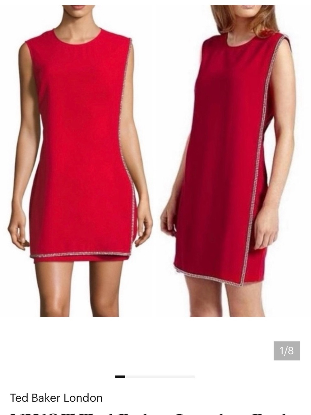 NWOT Ted Baker London Red Burford Embellished Tunic Dress US Size 2 size Small S